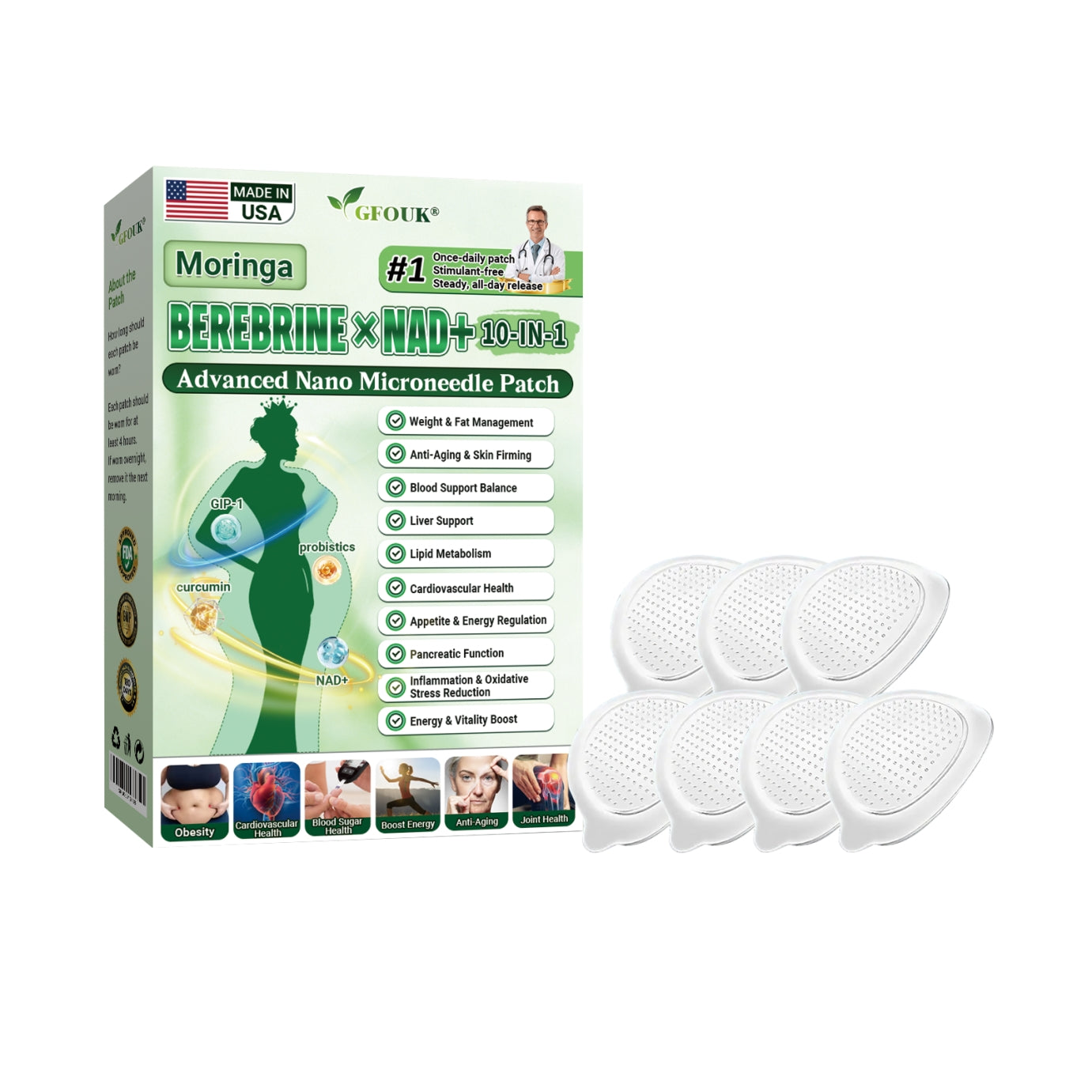 10 in 1 Moringa* Berberinee NAD + Advance Nano Microneedle Patch