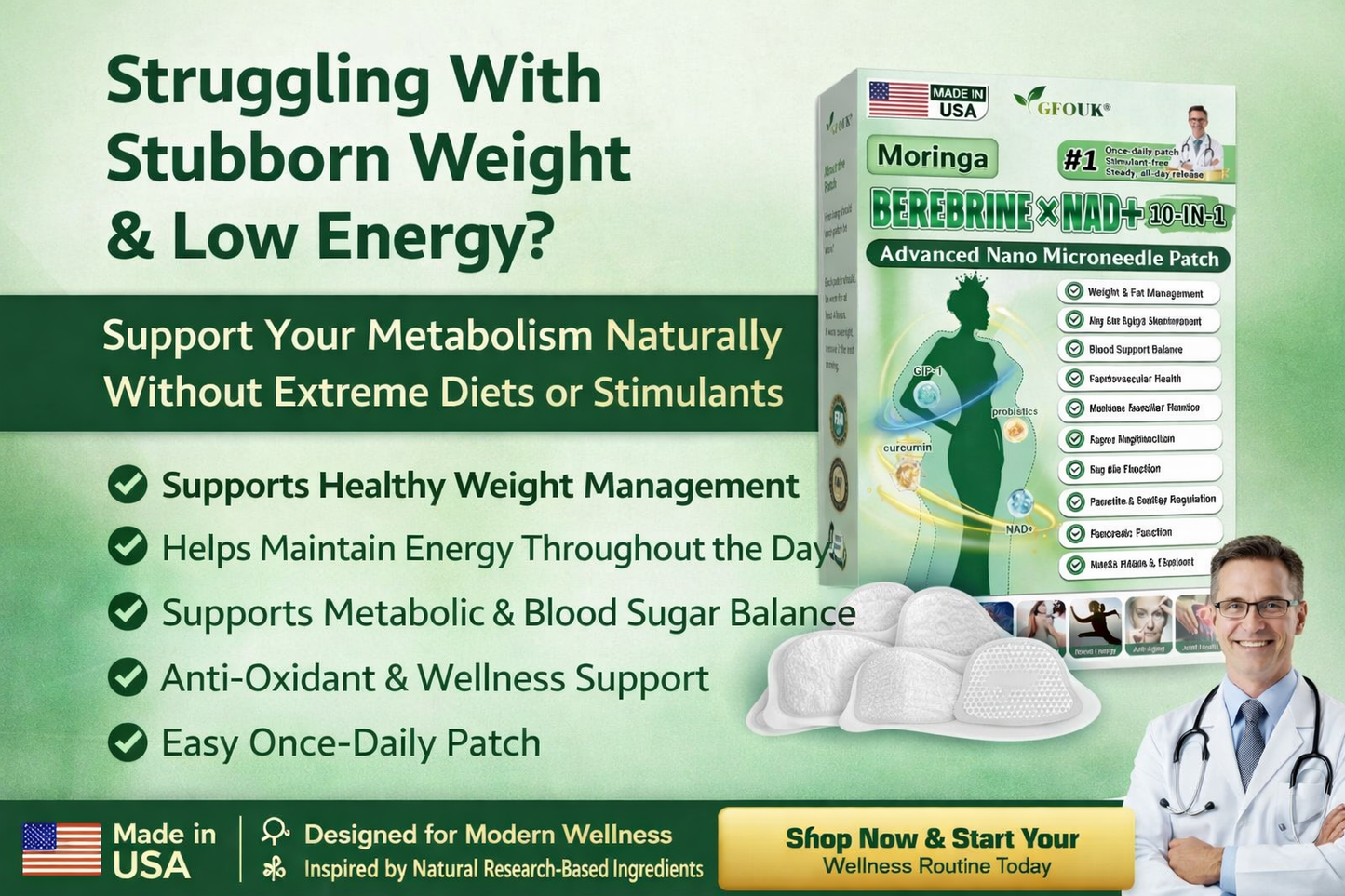 10 in 1 Moringa* Berberinee NAD + Advance Nano Microneedle Patch