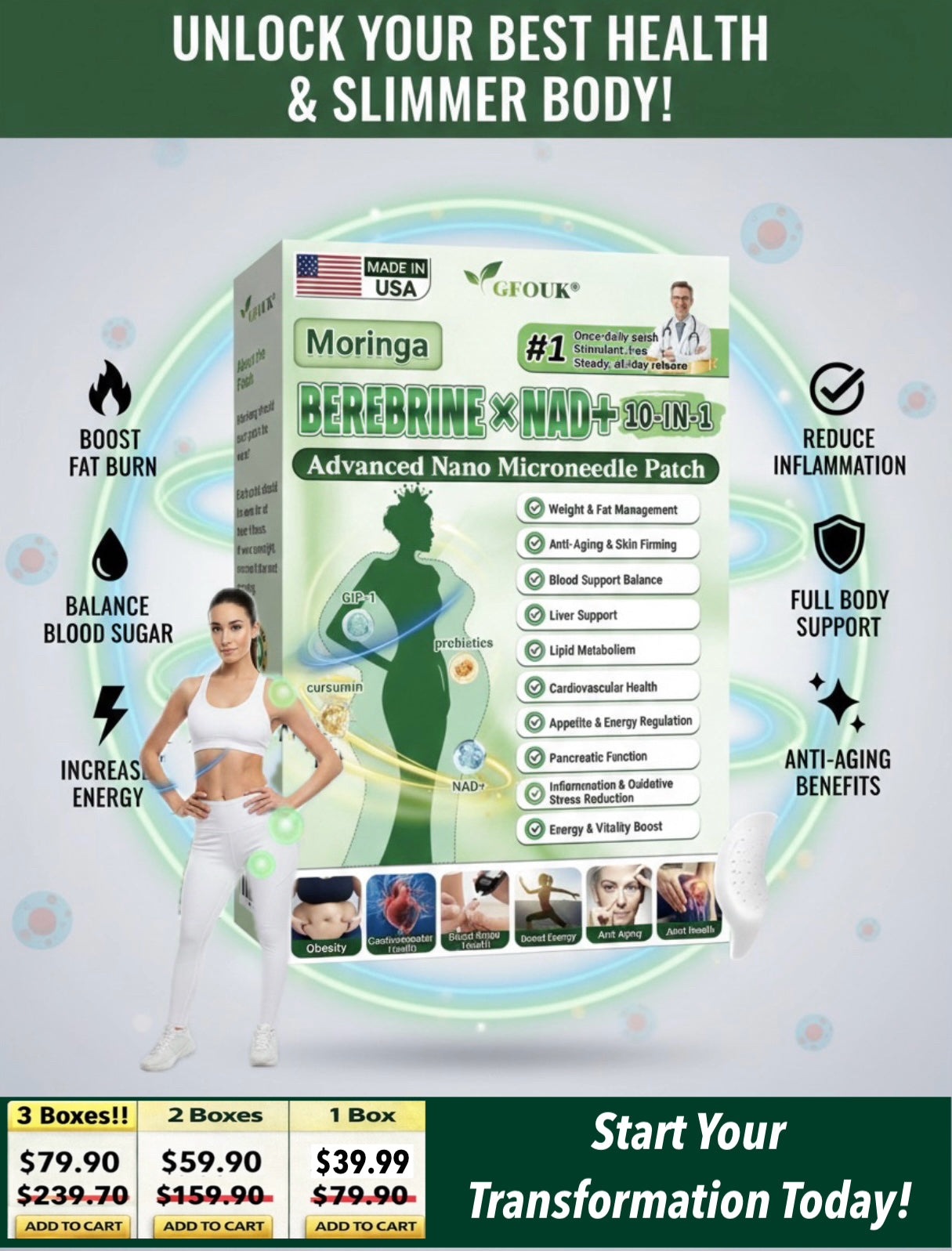 10 in 1 Moringa* Berberinee NAD + Advance Nano Microneedle Patch