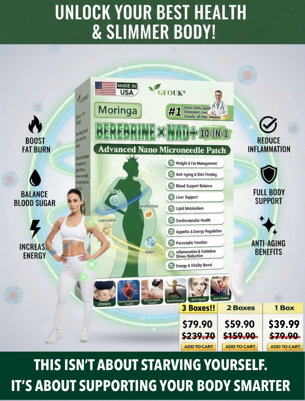 10 in 1 Moringa* Berberinee NAD + Advance Nano Microneedle Patch